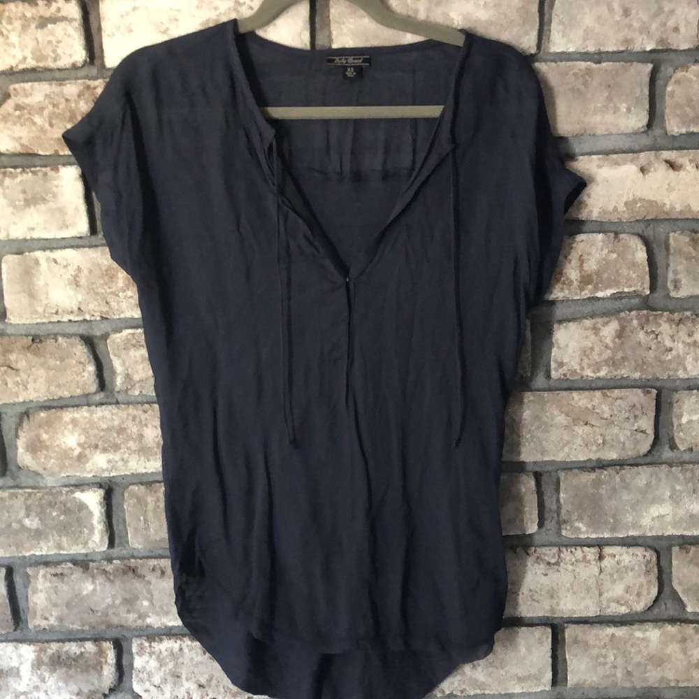 Lucky Brand sheer navy blue blouse